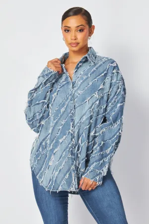 Andrea Distressed Denim Jean Shirt Jacket