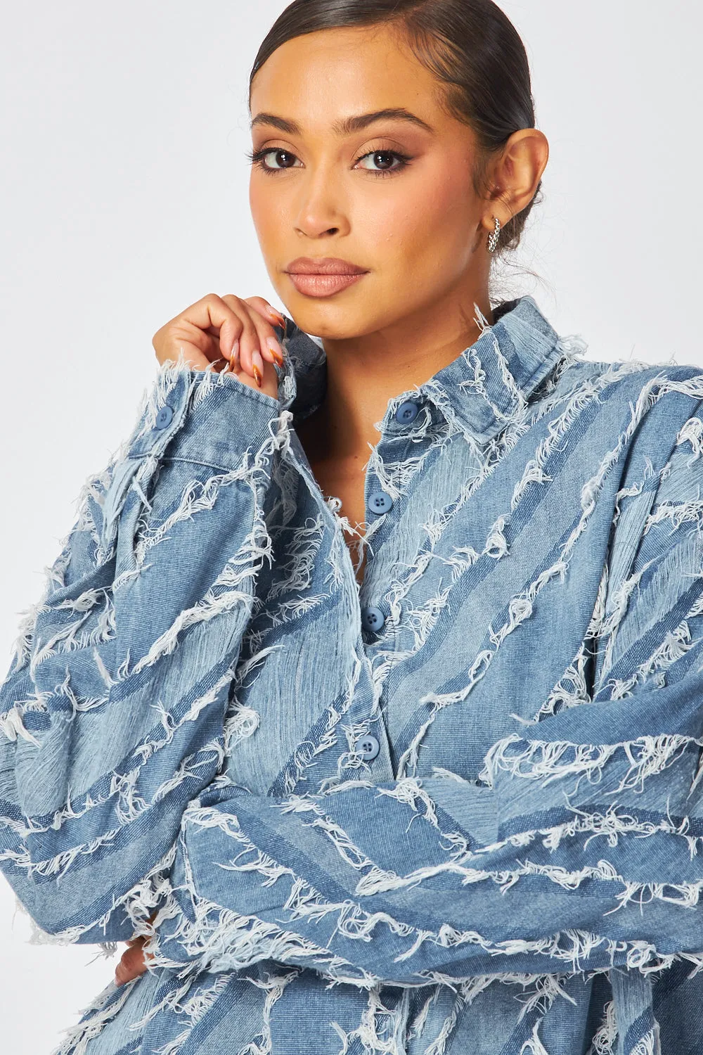 Andrea Distressed Denim Jean Shirt Jacket