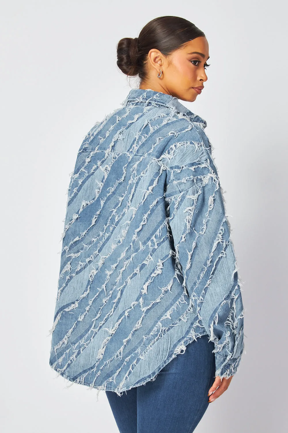 Andrea Distressed Denim Jean Shirt Jacket