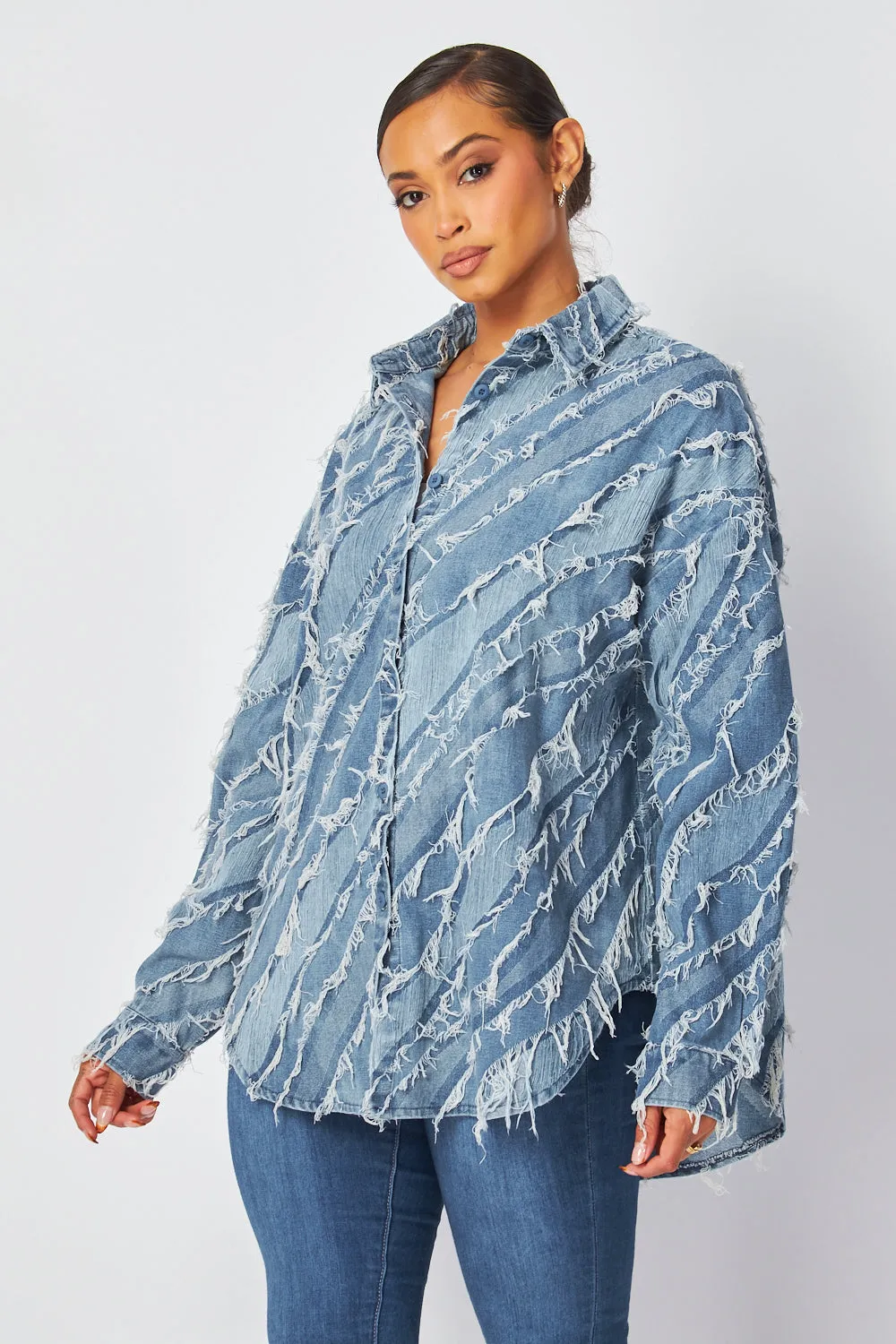 Andrea Distressed Denim Jean Shirt Jacket