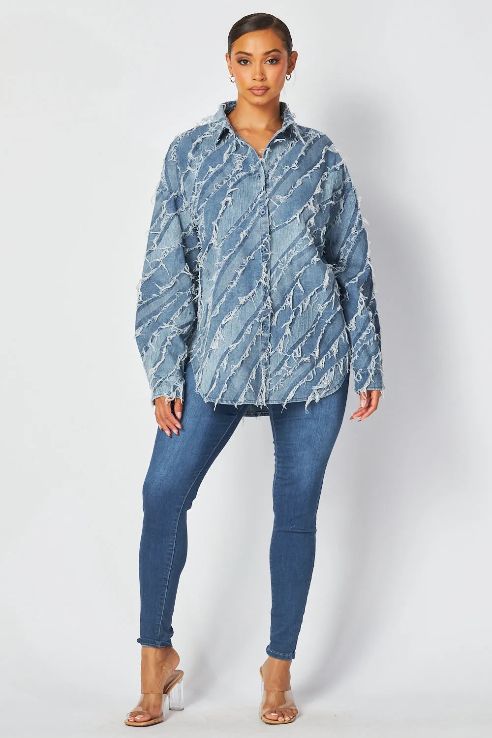 Andrea Distressed Denim Jean Shirt Jacket