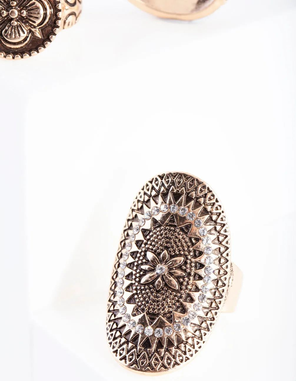Antique Gold Etched Shield Ring 3 Pack