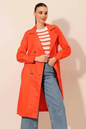 BGD Women Double-Breasted Trench Coat - Orange - Avondale
