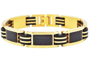 Blackjack Men's Bracelet Gold-Toned SS & Carbon Fiber BJB199G