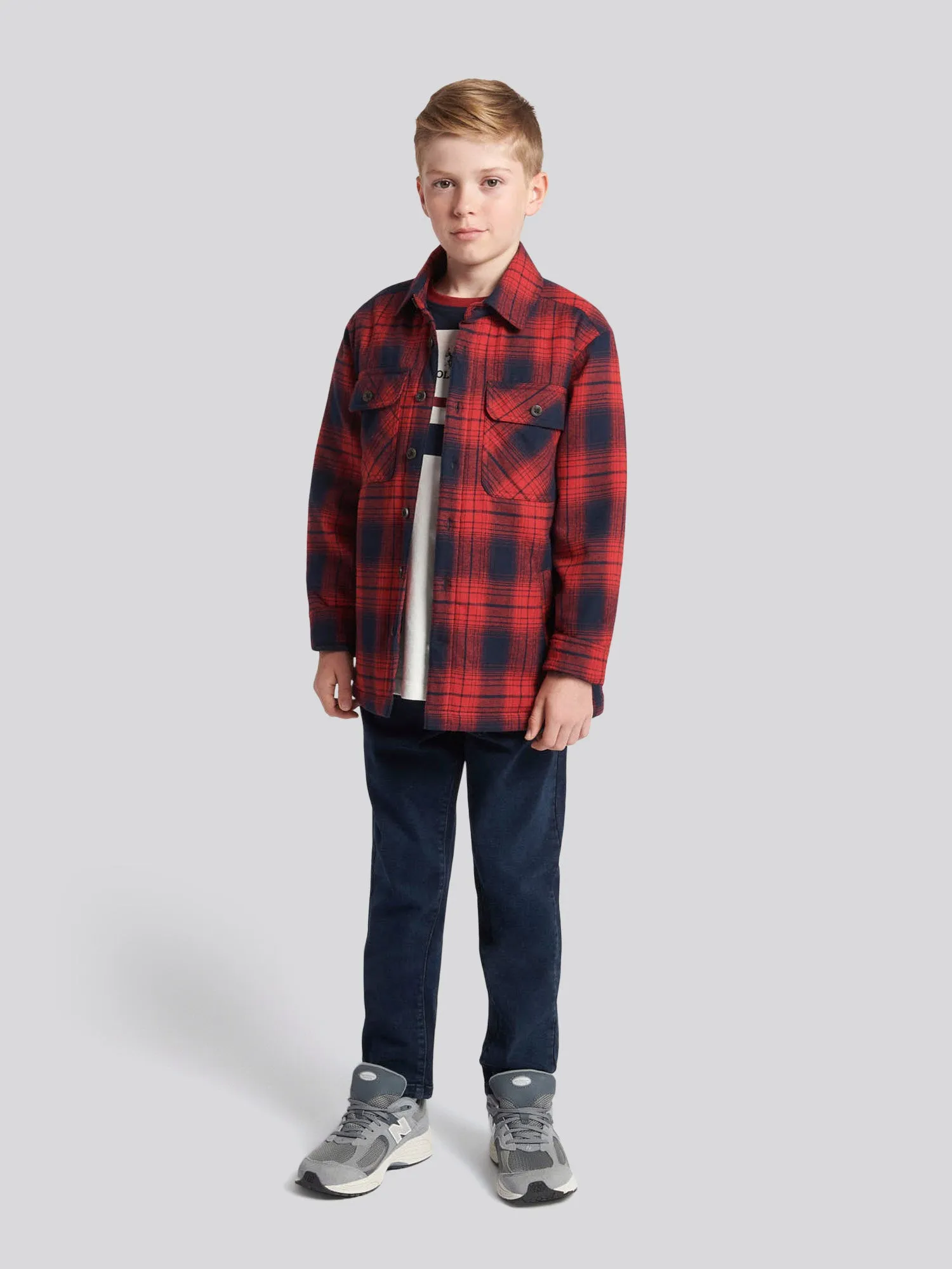 Boys Check Lined Shacket in Haute Red