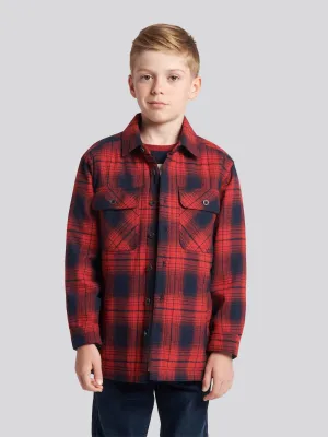 Boys Check Lined Shacket in Haute Red