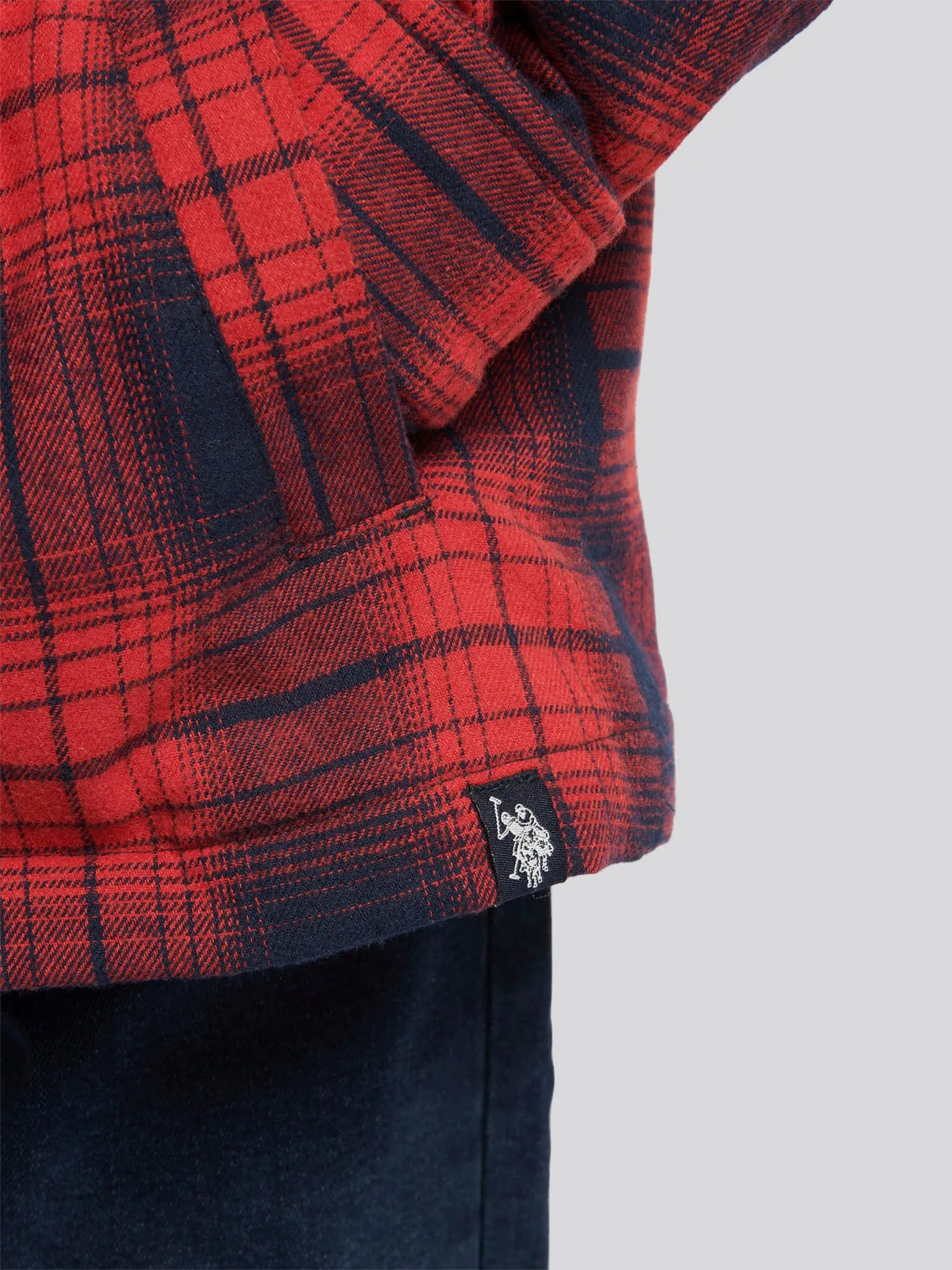 Boys Check Lined Shacket in Haute Red