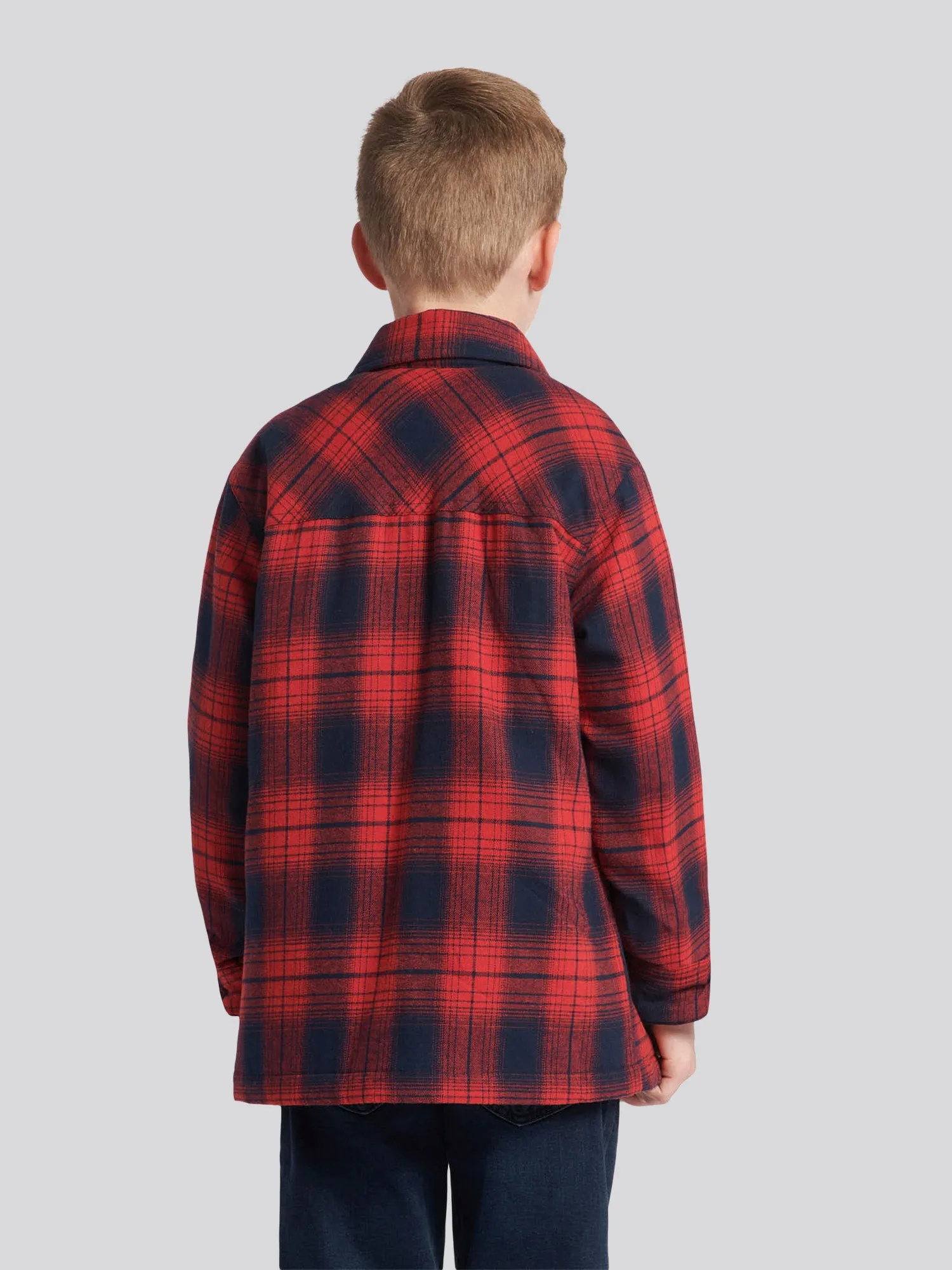 Boys Check Lined Shacket in Haute Red