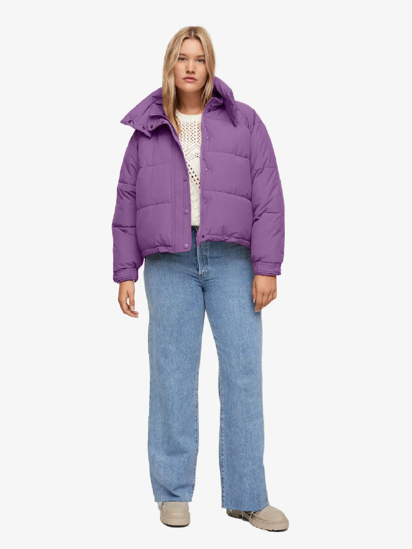 Buttoned Solid Zip Up Quilted Jacket