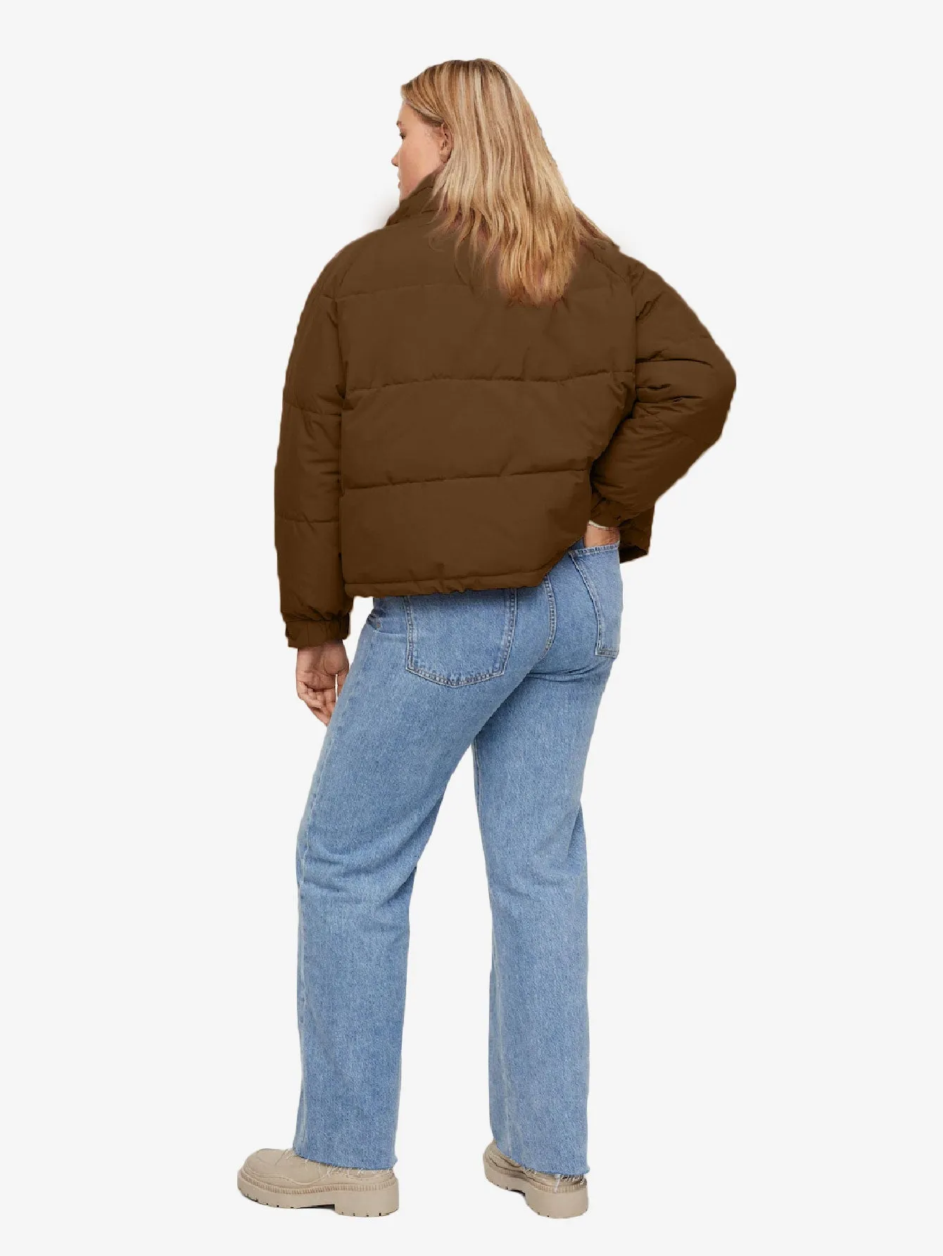 Buttoned Solid Zip Up Quilted Jacket