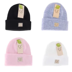 C.C. BABY Soft Ribbed Leather Patch Beanie