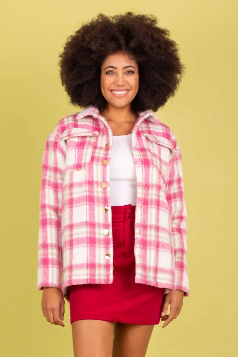 Charlo Annalise Shacket Pink Check