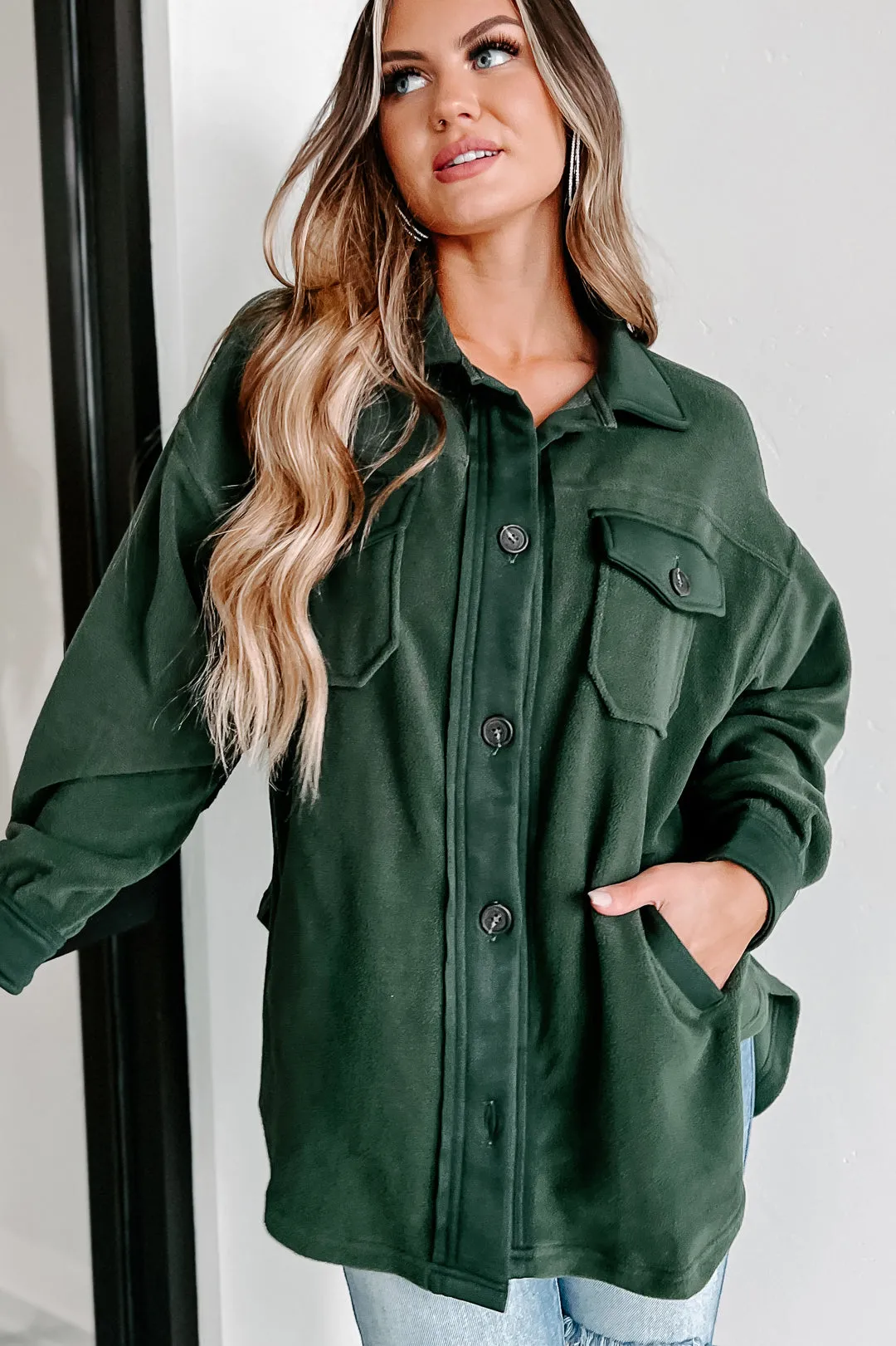 Cozy Campfire Nights Oversized Fleece Shacket (Army Green)