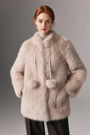Cozy Faux Fox Fur Coat with Stand Collar