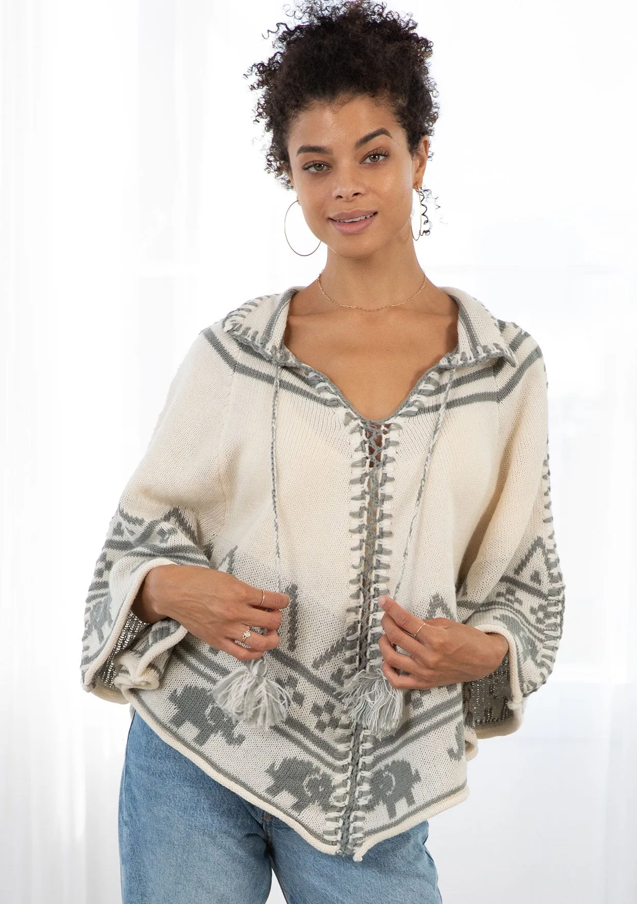 Cozy Western Patterned Pullover Poncho