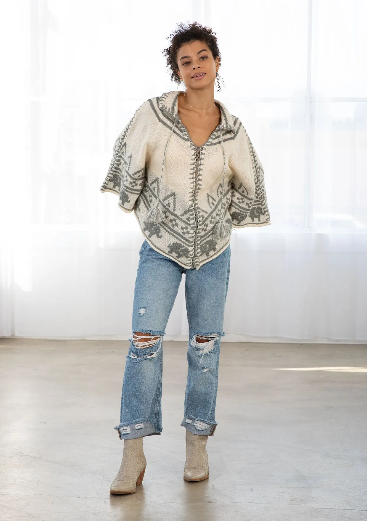 Cozy Western Patterned Pullover Poncho