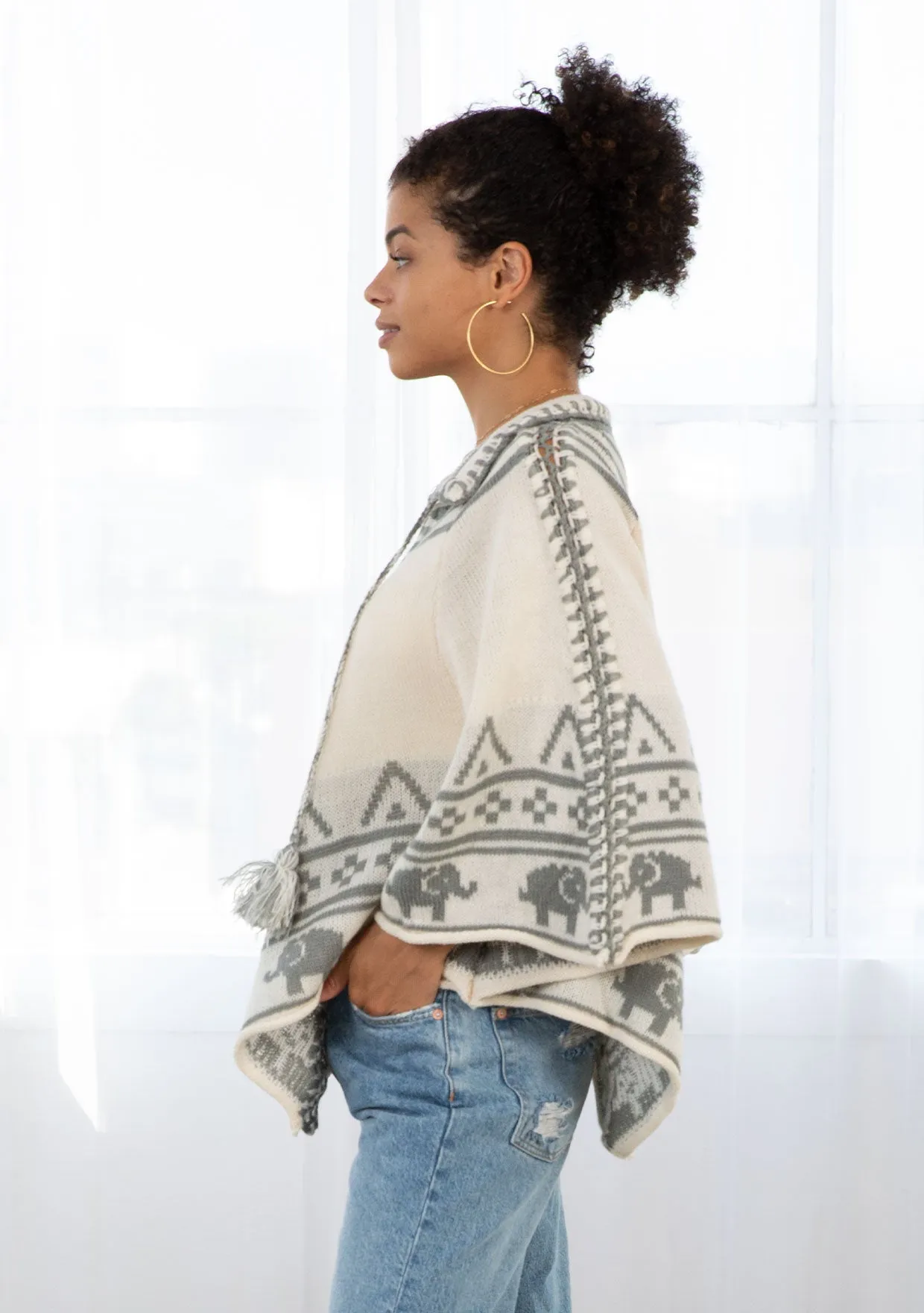 Cozy Western Patterned Pullover Poncho