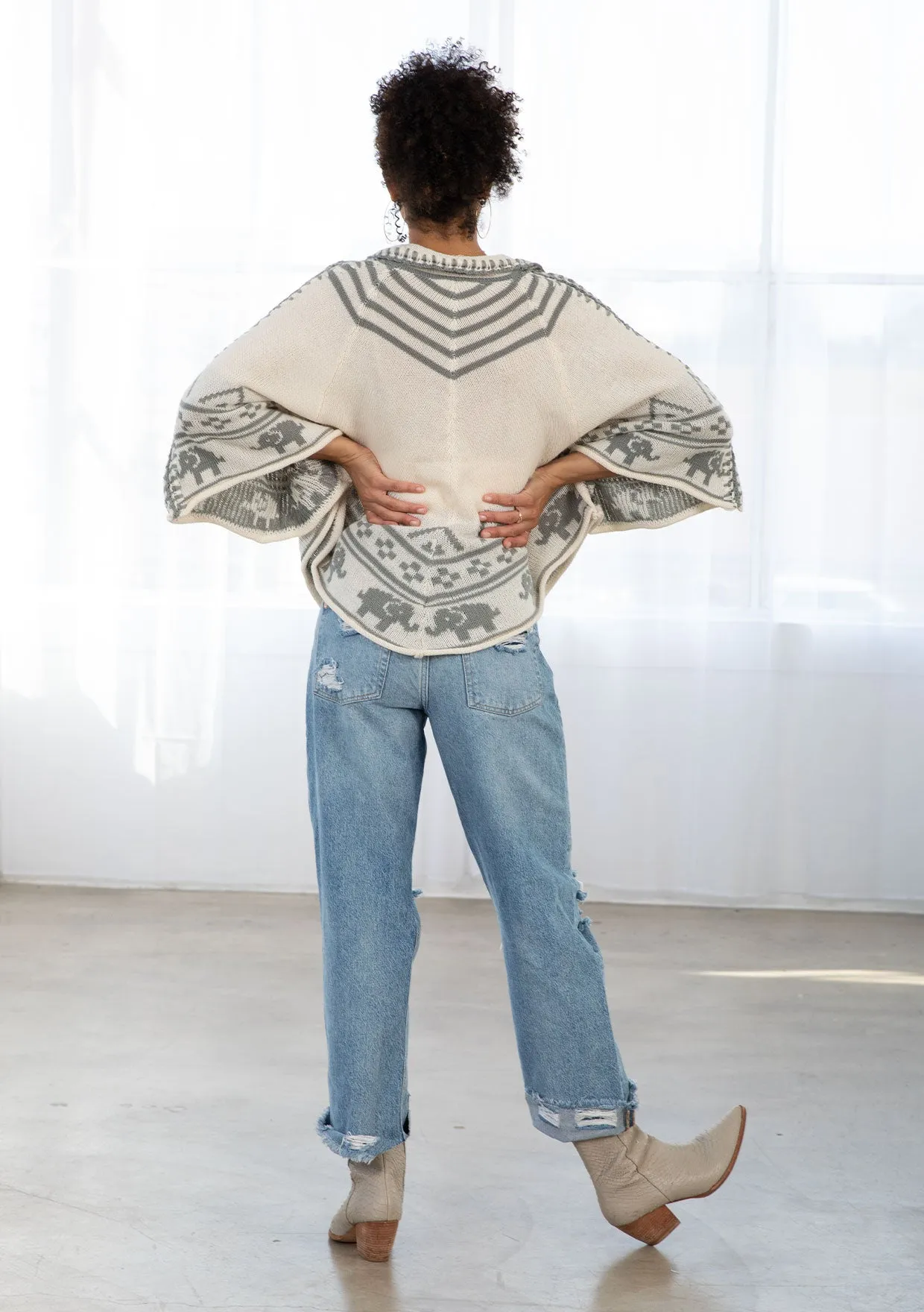 Cozy Western Patterned Pullover Poncho