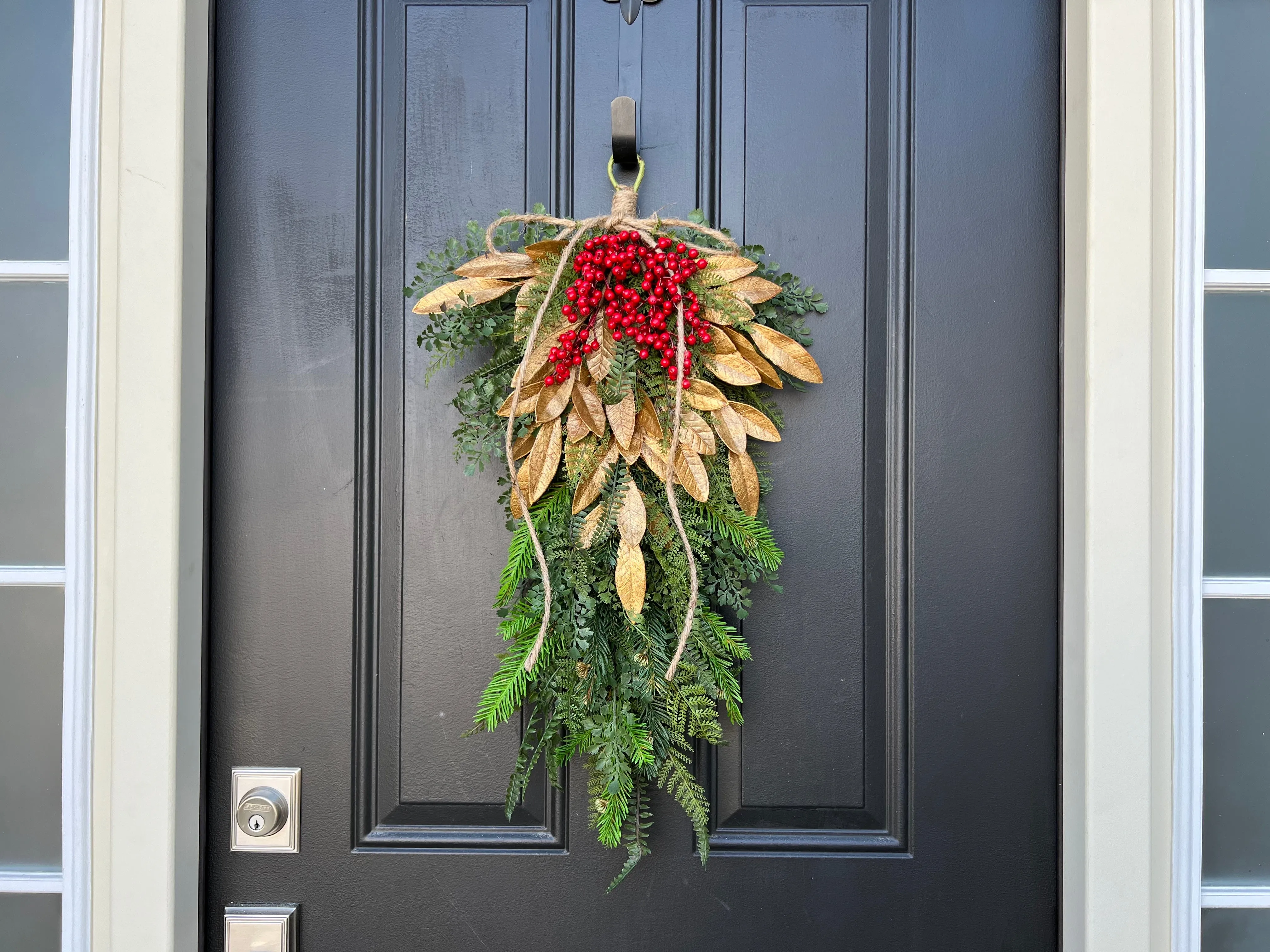 Golden Bay Leaf and Red Berry Christmas Swag