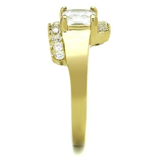 IP Gold(Ion Plating) Stainless Steel Ring with AAA Grade CZ in Clear for Women Style TK1588