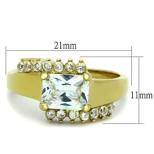IP Gold(Ion Plating) Stainless Steel Ring with AAA Grade CZ in Clear for Women Style TK1588