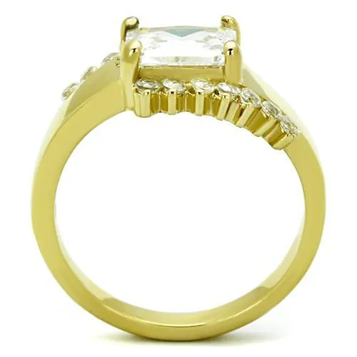 IP Gold(Ion Plating) Stainless Steel Ring with AAA Grade CZ in Clear for Women Style TK1588