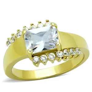 IP Gold(Ion Plating) Stainless Steel Ring with AAA Grade CZ in Clear for Women Style TK1588