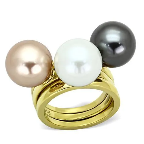 IP Gold(Ion Plating) Stainless Steel Ring with Synthetic Pearl in Multi Color for Women Style TK1370