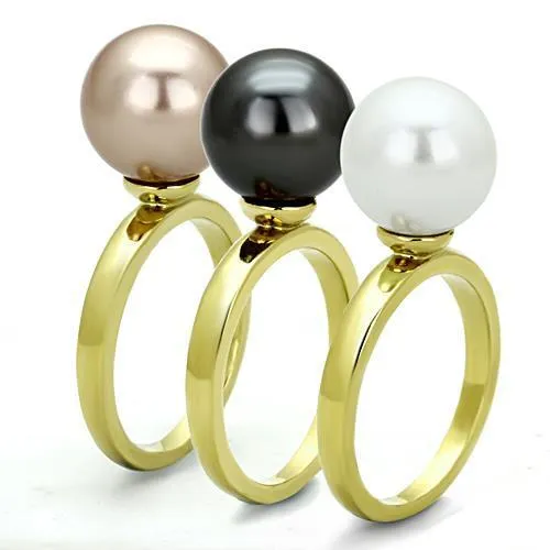 IP Gold(Ion Plating) Stainless Steel Ring with Synthetic Pearl in Multi Color for Women Style TK1370
