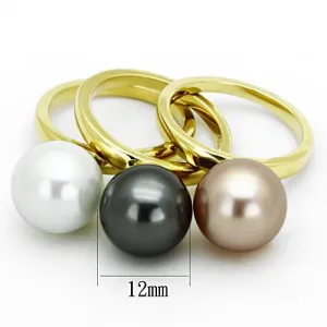 IP Gold(Ion Plating) Stainless Steel Ring with Synthetic Pearl in Multi Color for Women Style TK1370