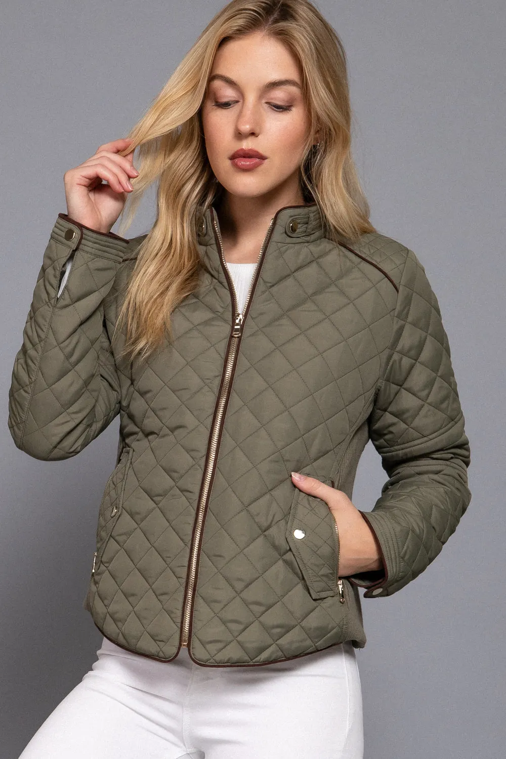 Khanomak Quilted Padding Jacket With Suede Piping Detail