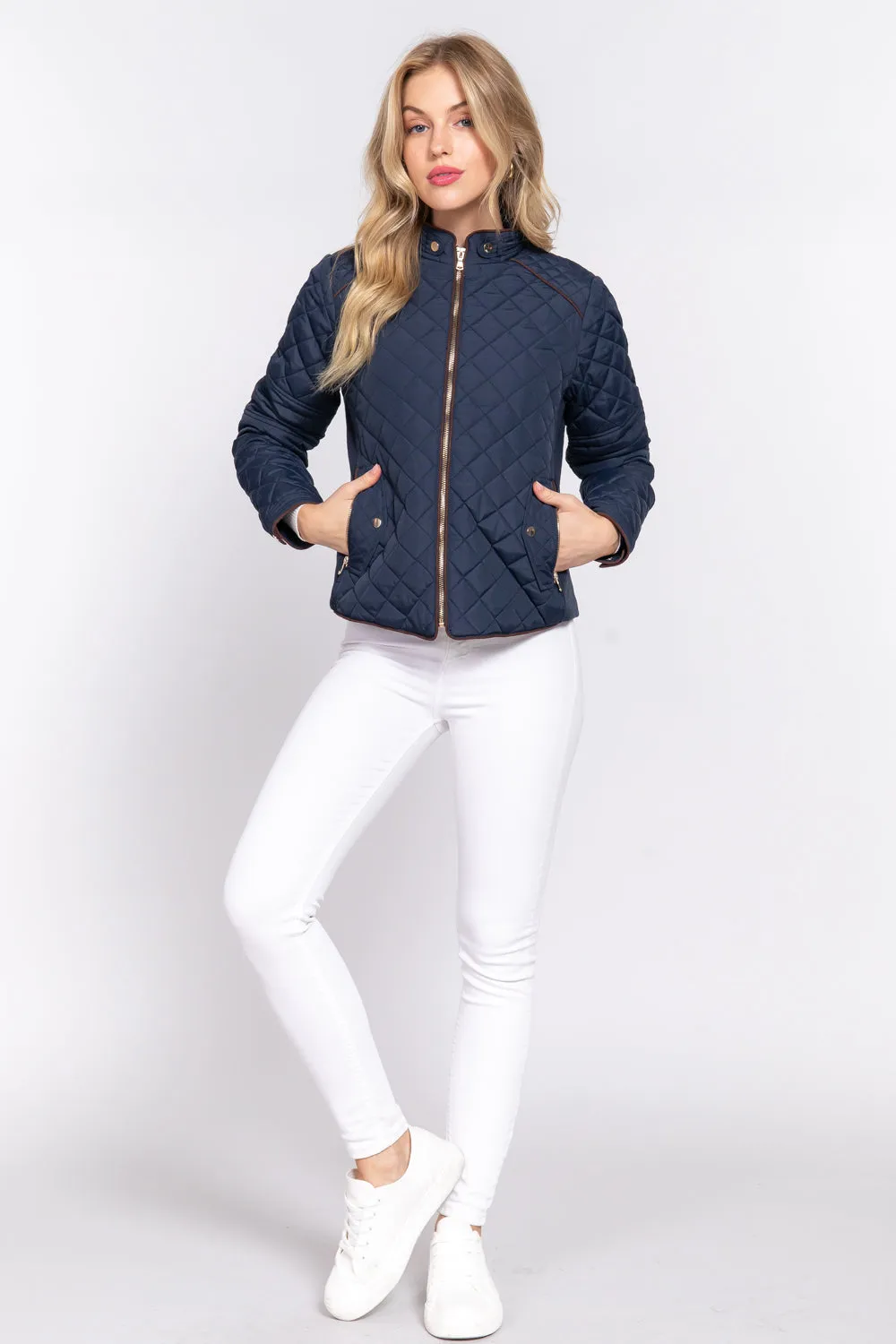 Khanomak Quilted Padding Jacket With Suede Piping Detail
