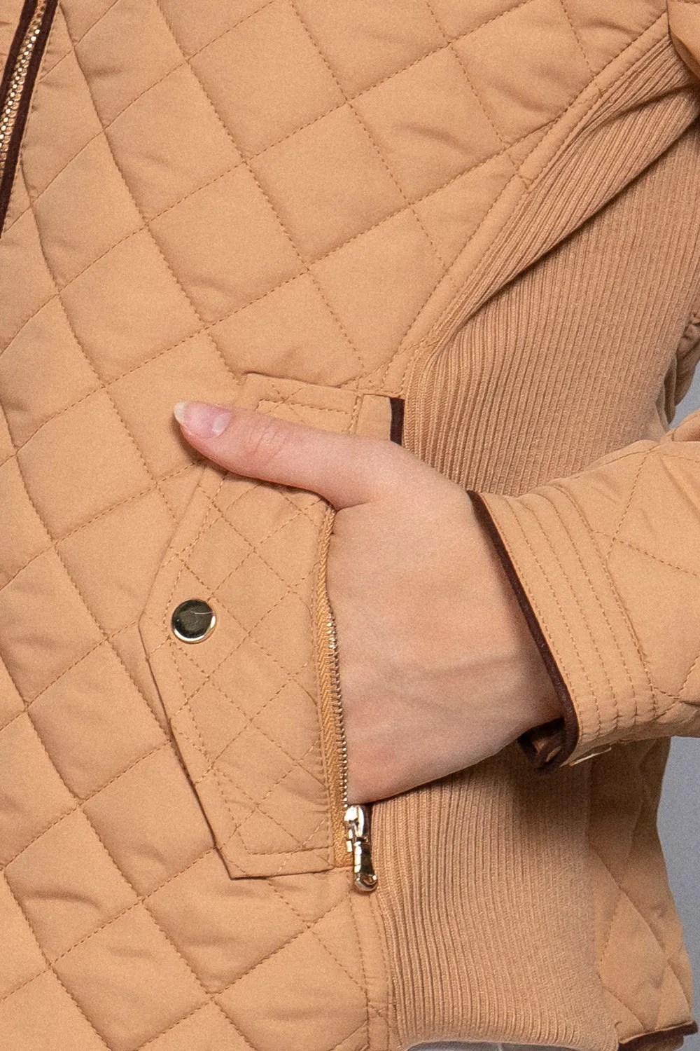 Khanomak Quilted Padding Jacket With Suede Piping Detail