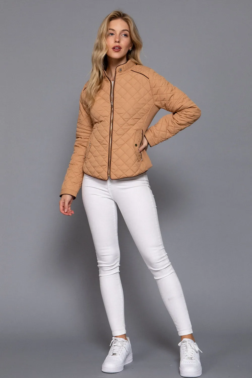 Khanomak Quilted Padding Jacket With Suede Piping Detail