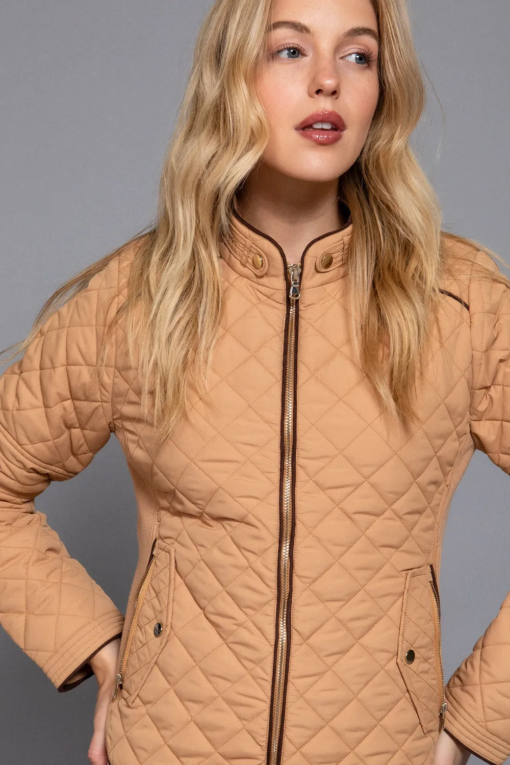 Khanomak Quilted Padding Jacket With Suede Piping Detail