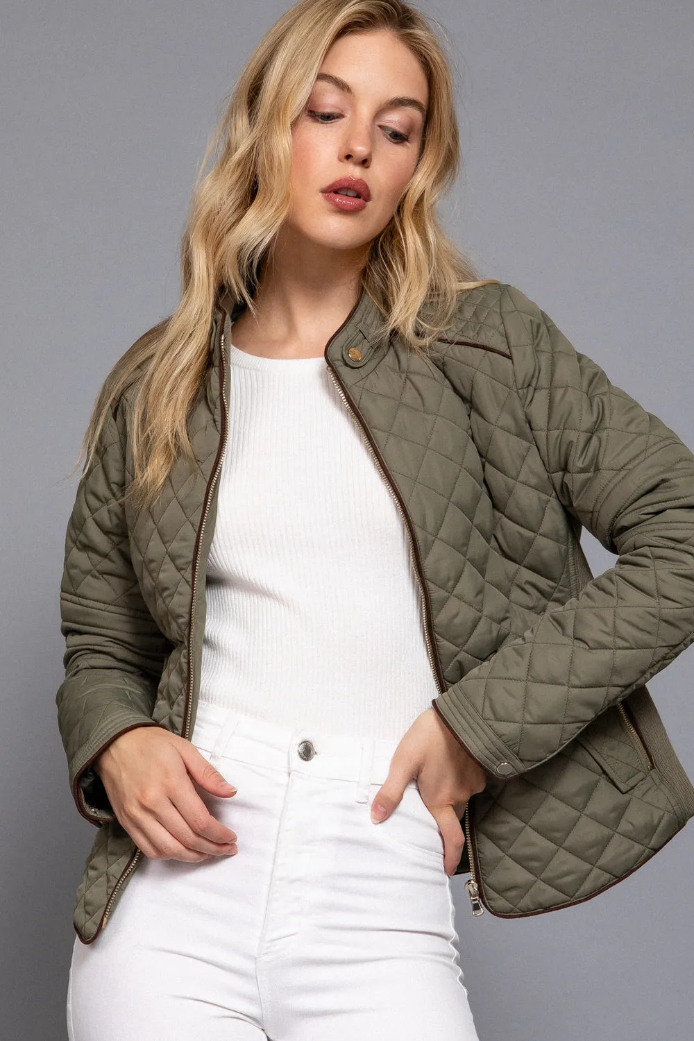 Khanomak Quilted Padding Jacket With Suede Piping Detail