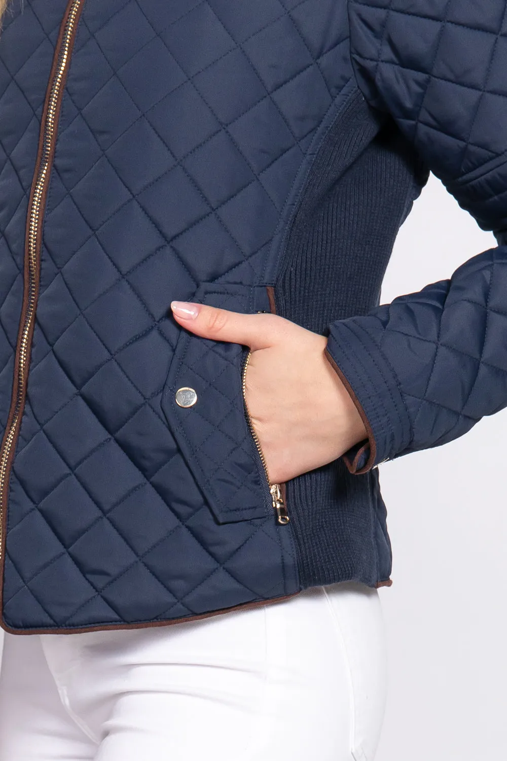 Khanomak Quilted Padding Jacket With Suede Piping Detail