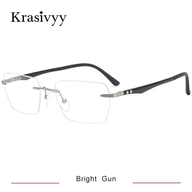 Krasivyy Men's Rimless Square Carbon Fiber Titanium Eyeglasses Kr16027