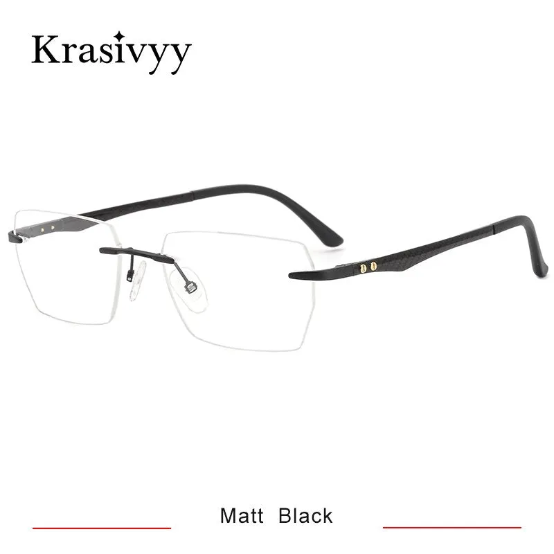 Krasivyy Men's Rimless Square Carbon Fiber Titanium Eyeglasses Kr16027