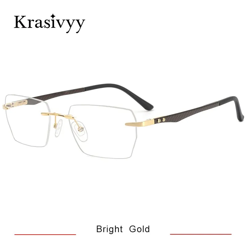 Krasivyy Men's Rimless Square Carbon Fiber Titanium Eyeglasses Kr16027