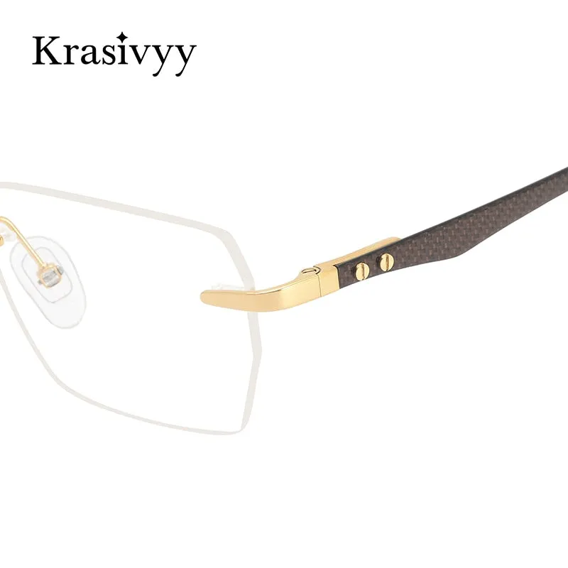 Krasivyy Men's Rimless Square Carbon Fiber Titanium Eyeglasses Kr16027