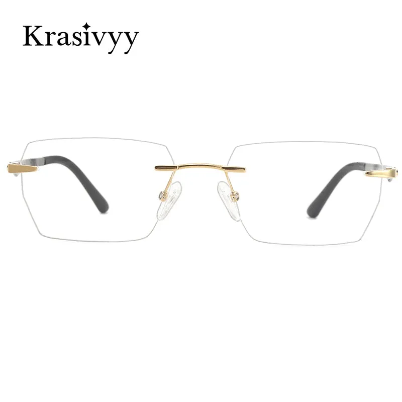 Krasivyy Men's Rimless Square Carbon Fiber Titanium Eyeglasses Kr16027