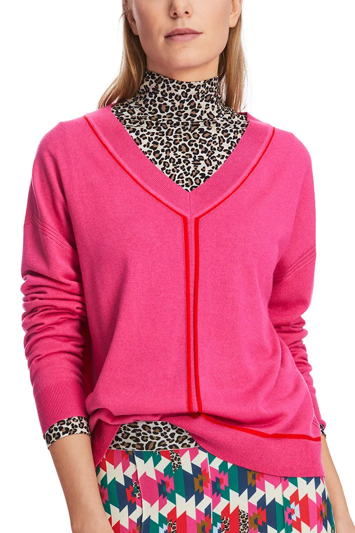 Marc Cain Sports V-Neck Jumper Dragon Fruit Pink XS 41.24 M80 244