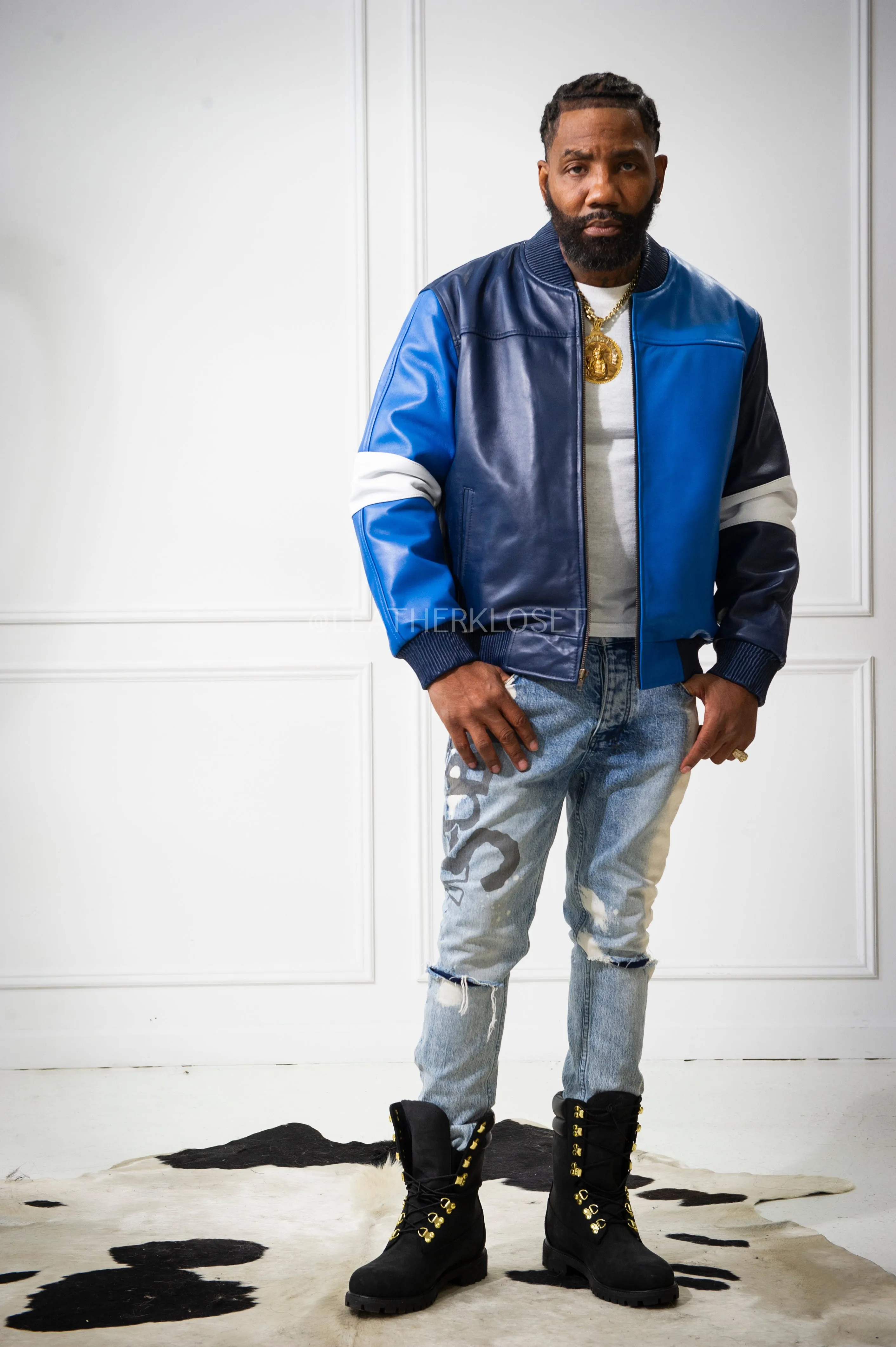 Men's Baseball Multi Color Jacket [Navy/Royal/White]