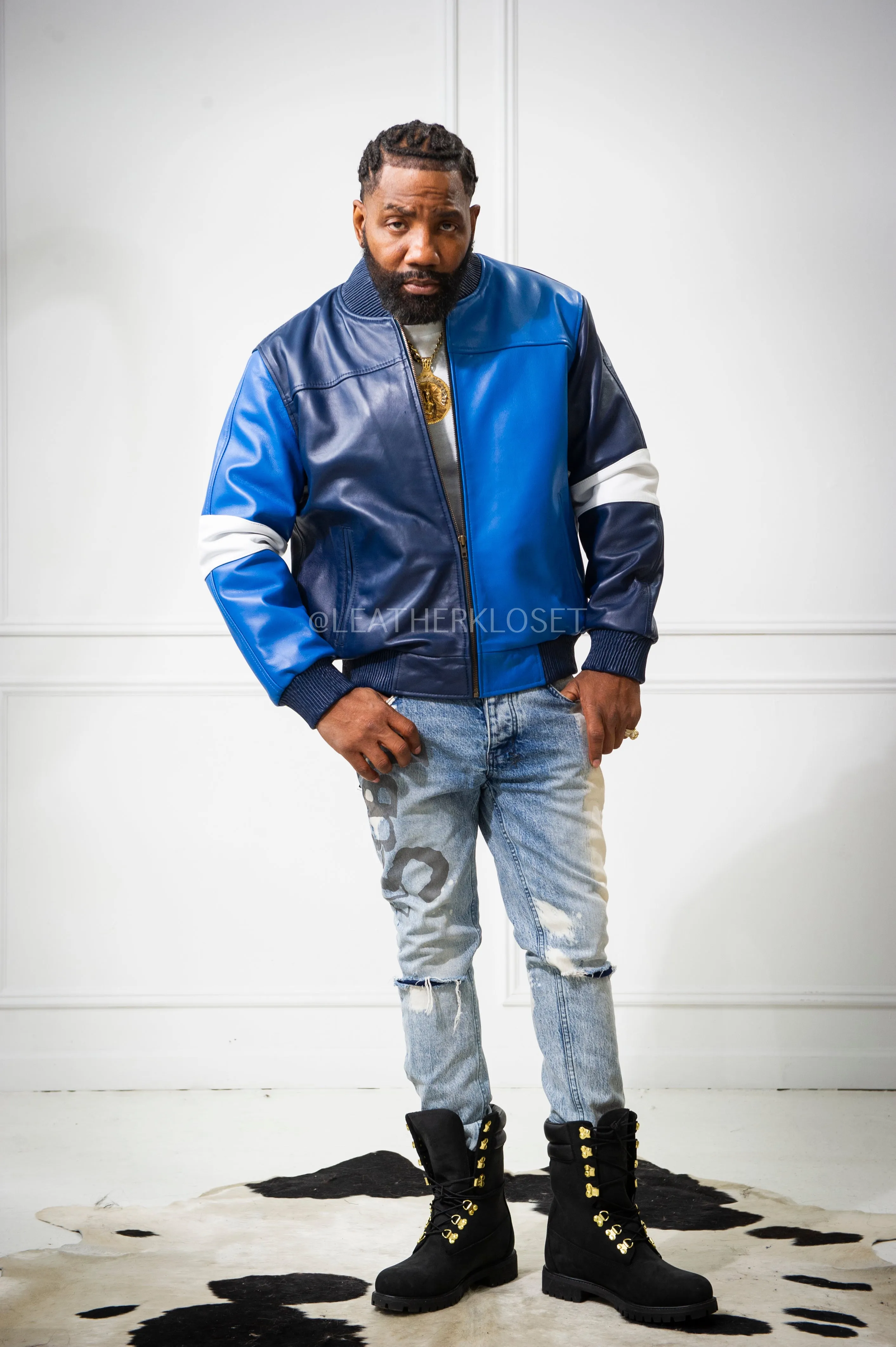 Men's Baseball Multi Color Jacket [Navy/Royal/White]
