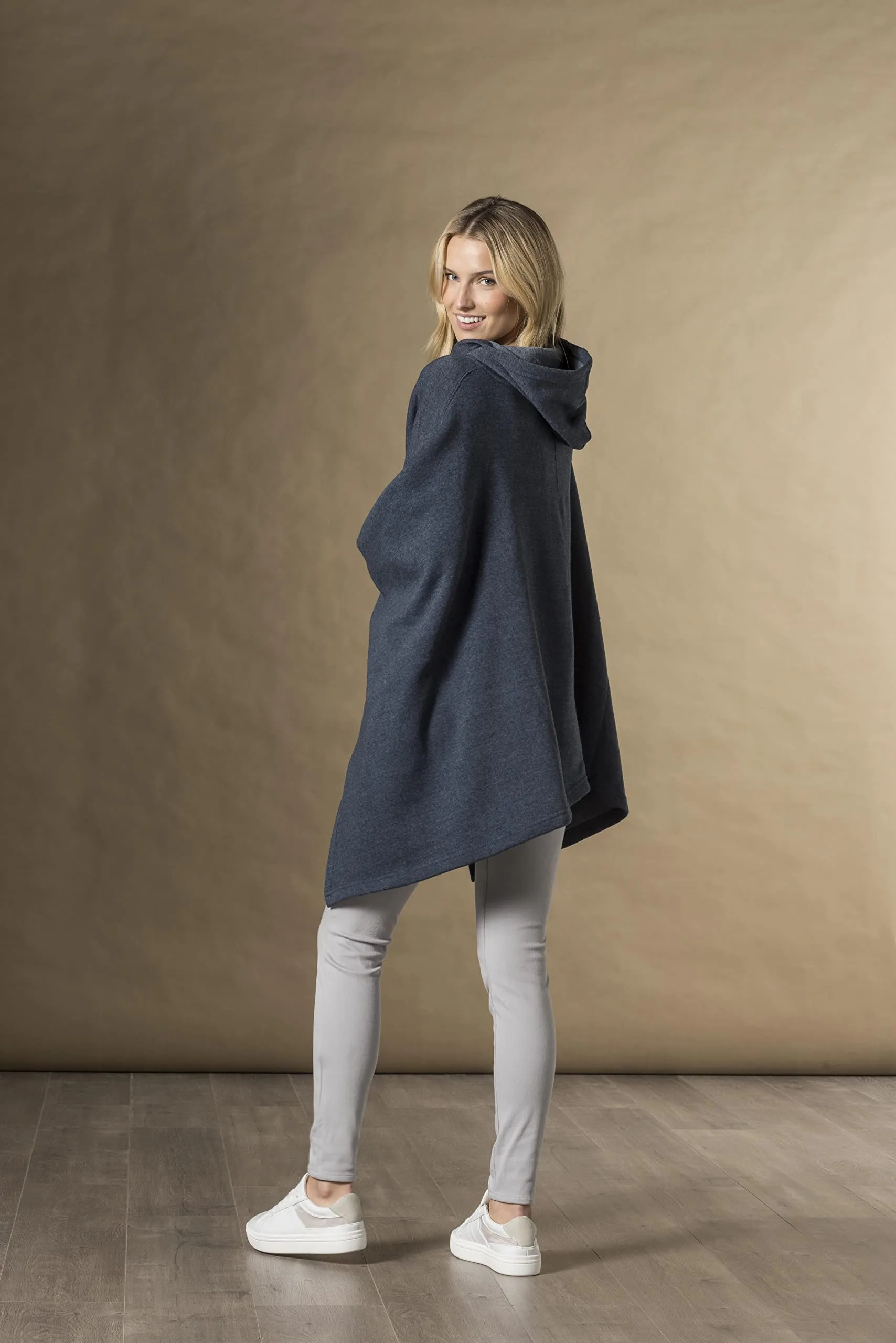 MV Sport Women's Cozy Navy Heather Poncho Hoodie