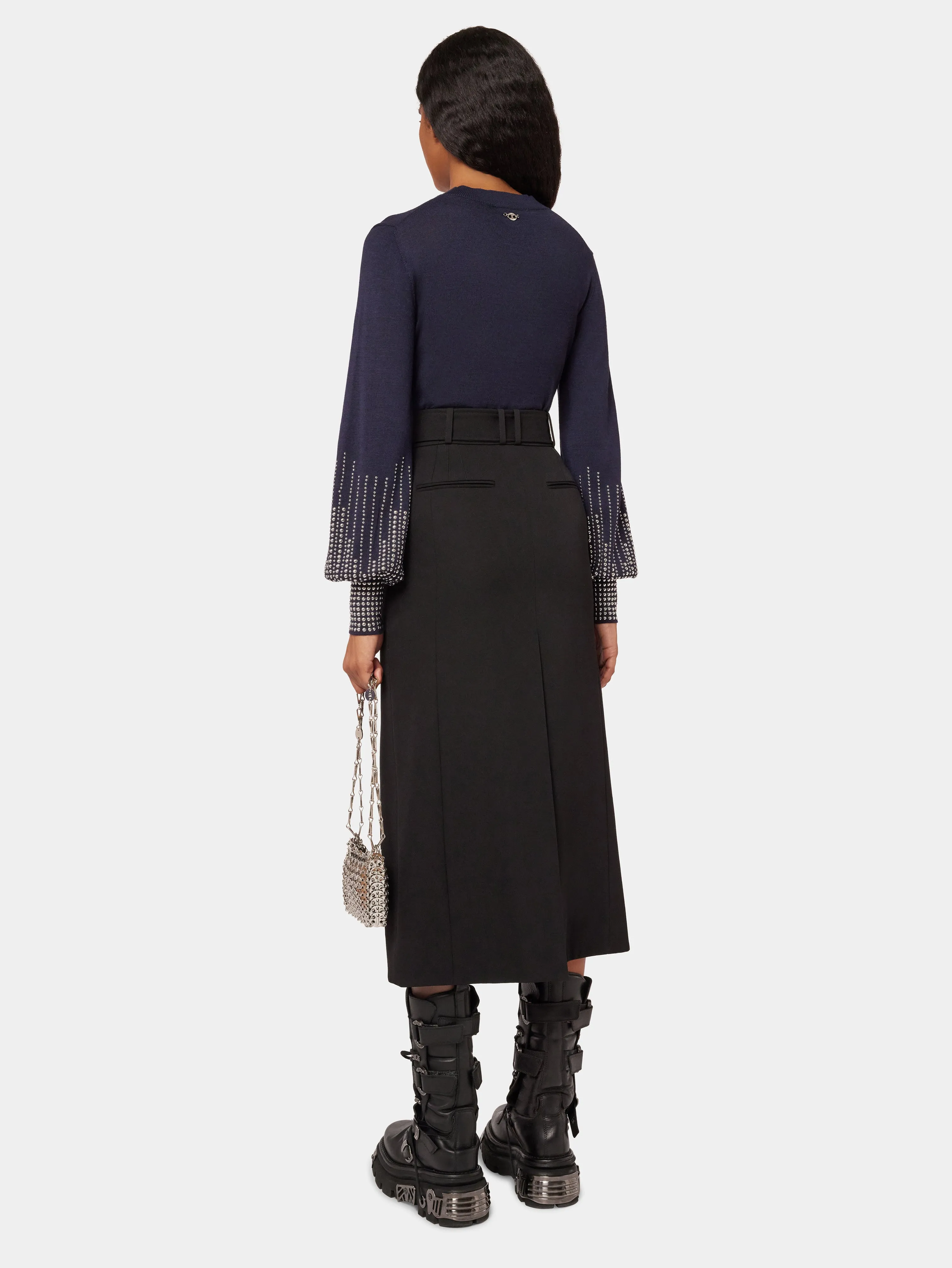 Navy stud-cuffs wool jumper