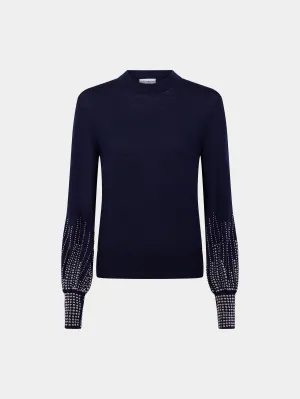 Navy stud-cuffs wool jumper