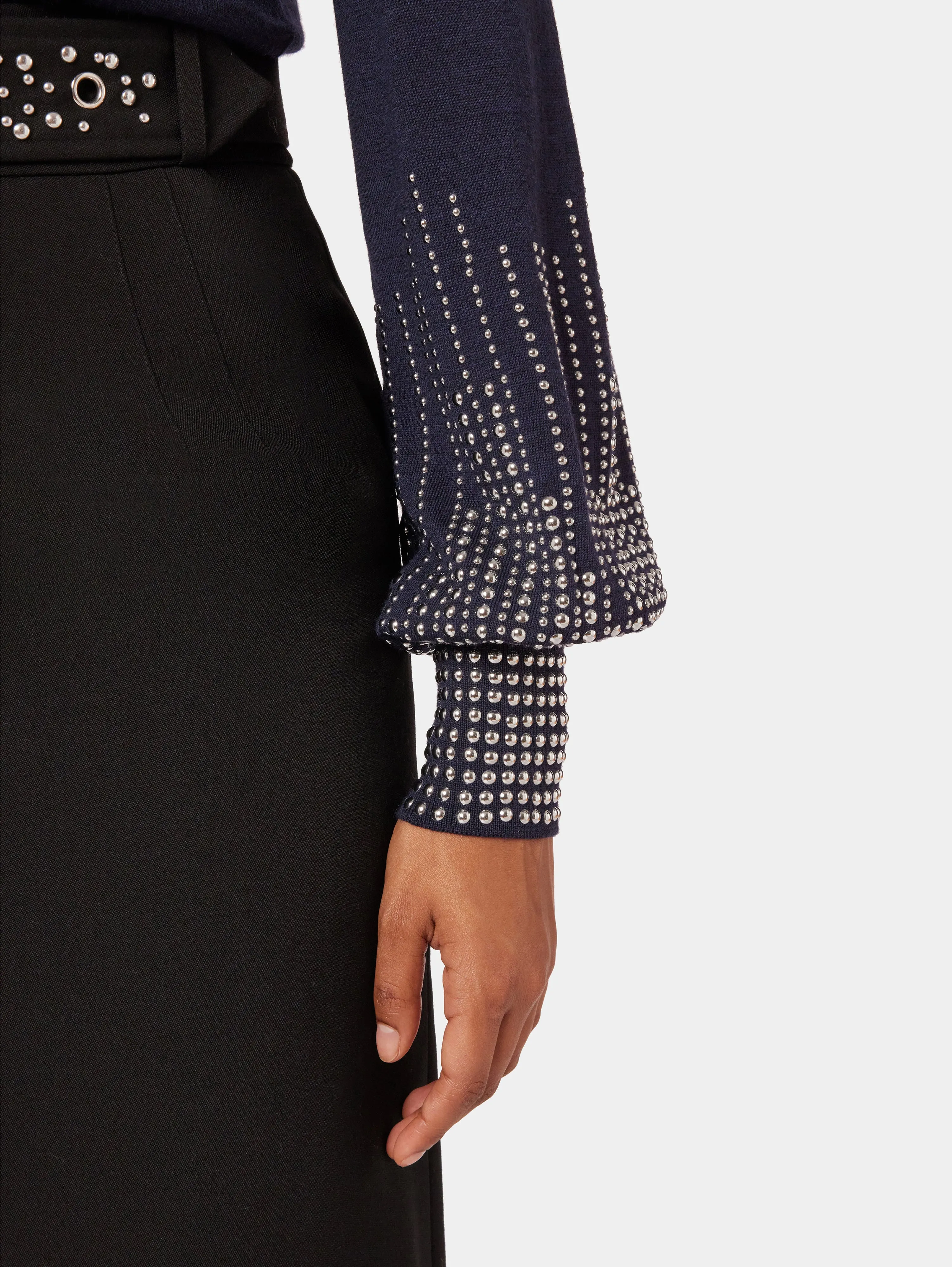 Navy stud-cuffs wool jumper