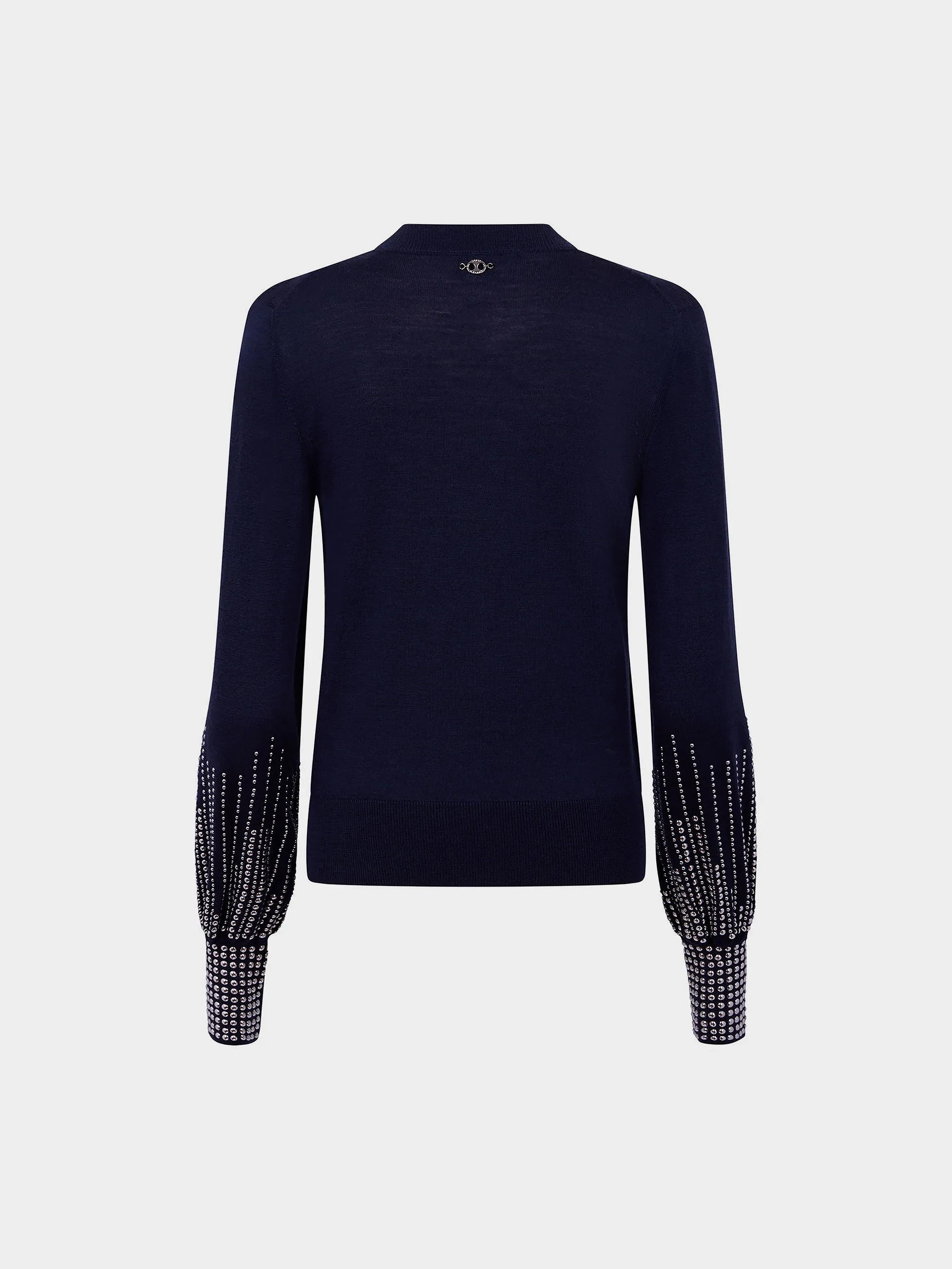 Navy stud-cuffs wool jumper